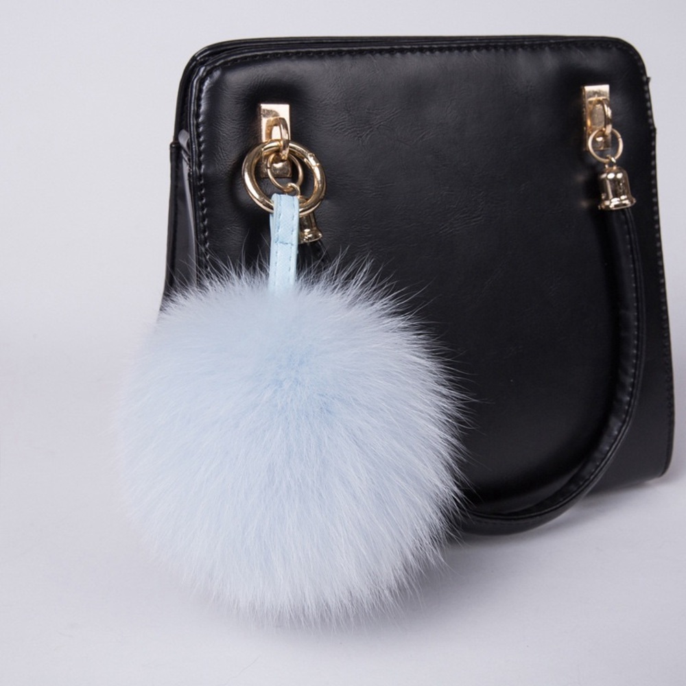 Pompom keychains-Real fox fur-KC001 light blue